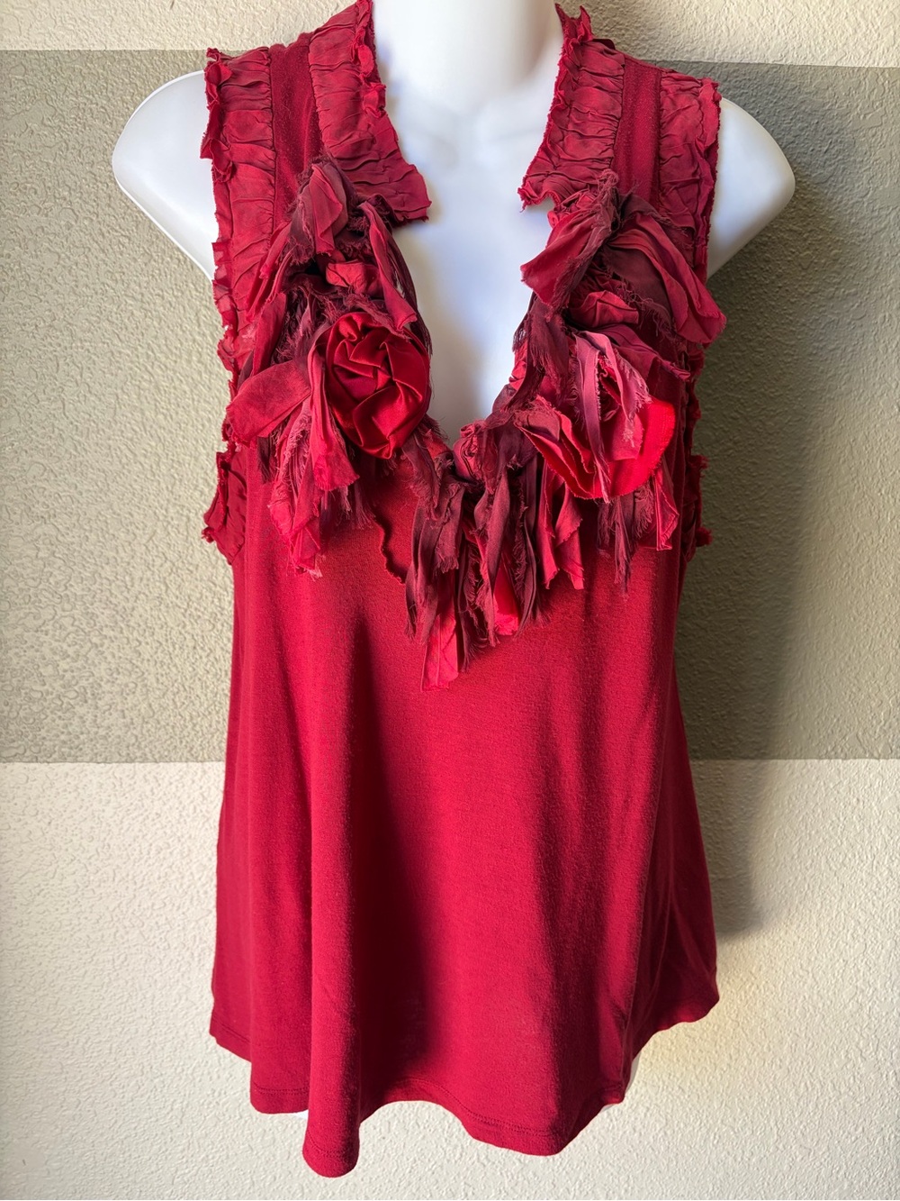 Anthropologie One September Women’s Large Red Tank Blouse Textured Floral Top